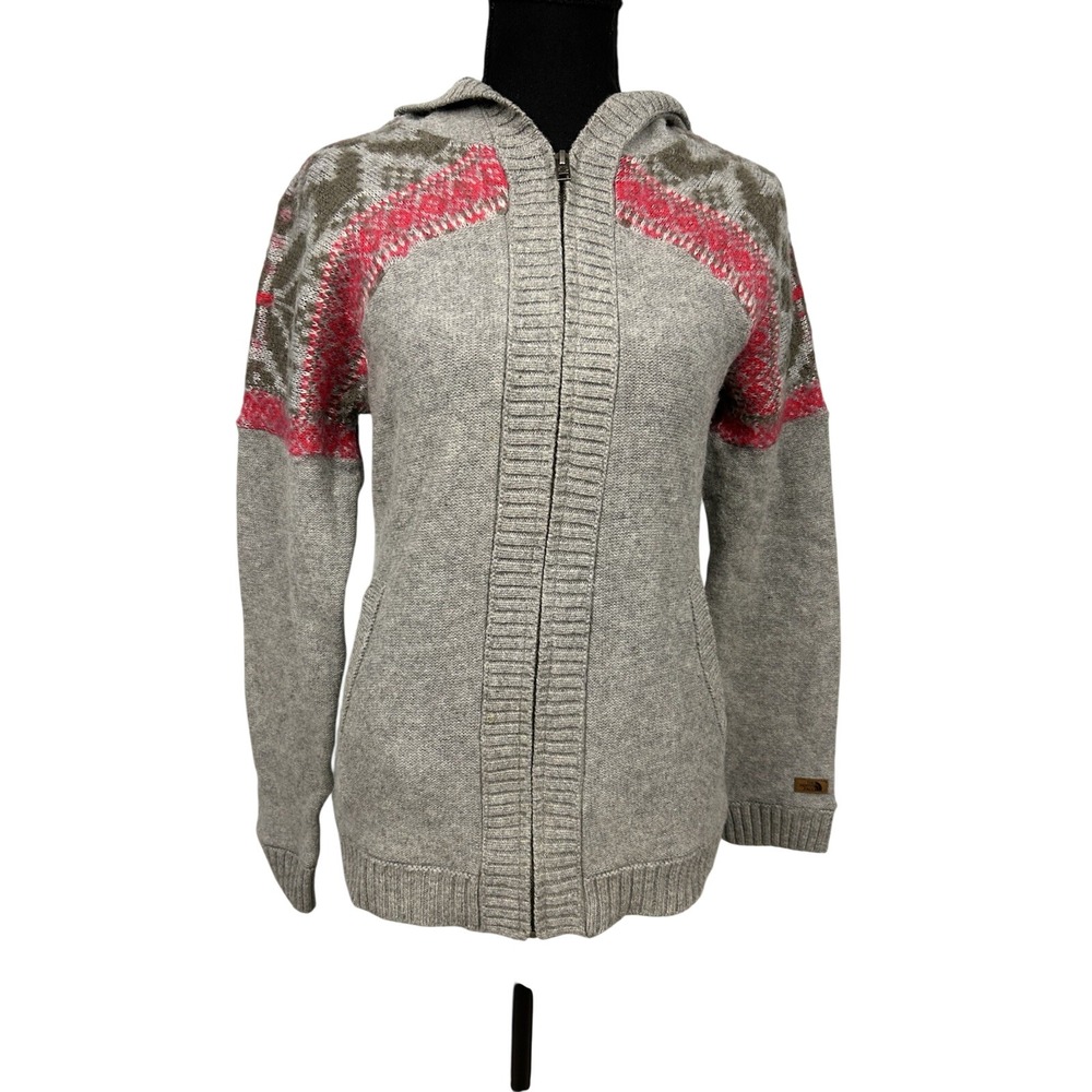 The North Face Womens Gray Wool Blend Fair‎ Isle Full Zip Hooded Sweater Small